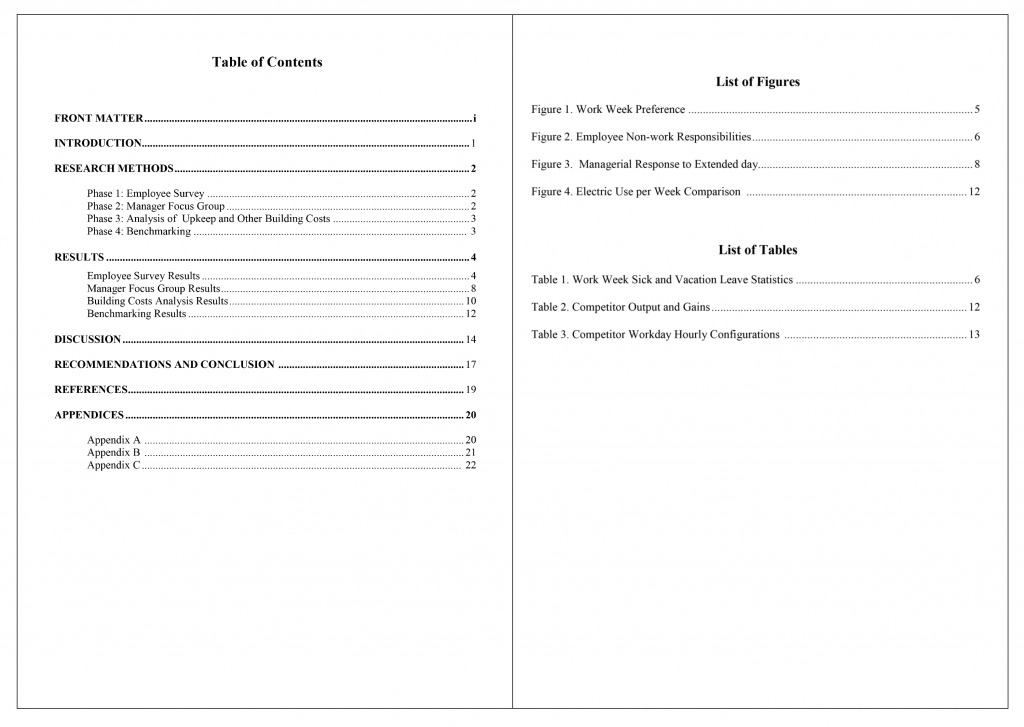 Table of contents, list of figures, and list of tables example