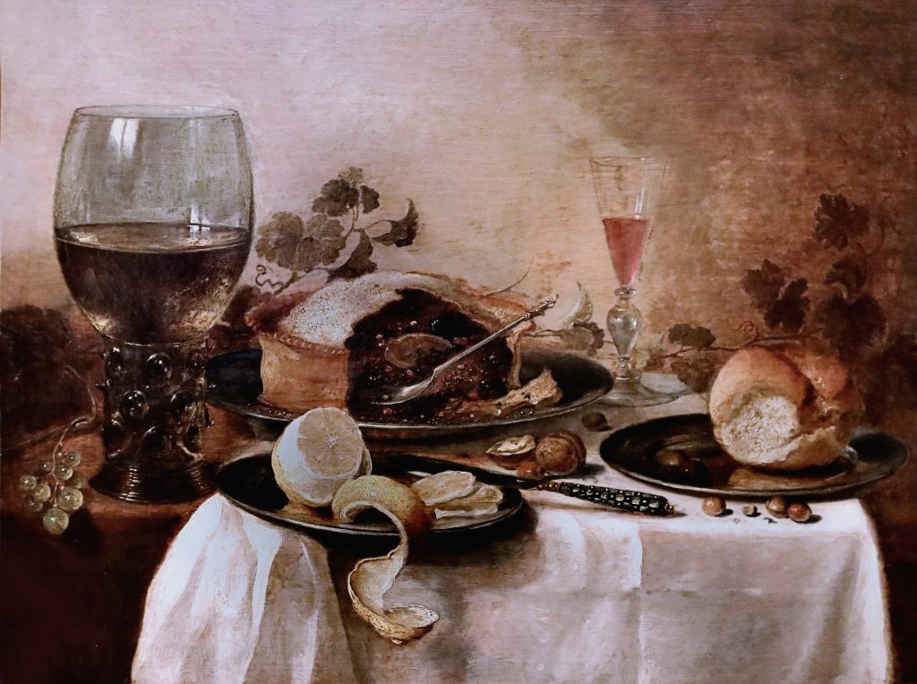 Pieter Claesz, Still Life with Meat Pie, oil on panel, 1640 (Guildhall Art Gallery, London). Photo: CC BY-NC-SA 2.0.