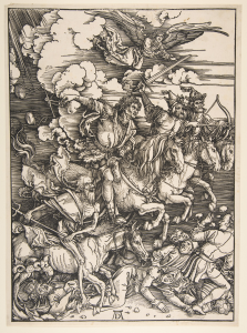 Albrecht Dürer, Four Hoursemen of the Apocalypse, woodcut print, ca. 1497/1498 (Metropolitan Museum of Art, New York). Photo: Public Domain.