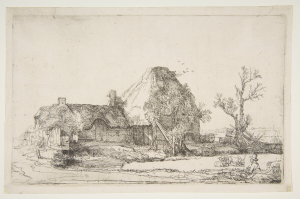 Rembrant van Rijn, Cottages and Farm Buildings with a Man Sketching, etching, ca. 1645 (Metropolitan Museum of Art, New York). Photo: Public Domain.