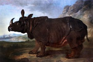 Jean-Baptiste Oudry, Rhinoceros, oil on canvas, 1749 (Staatliches Museum, Schwerin). Photo by Jean Louis Mazieres, CC BY-NC-SA 2.0.