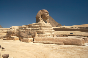 The Great Sphinx of Giza, limestone, ca. 2500 B.C.E. (Giza, Egypt). Photo by Barcex, CC BY-SA 3.0.