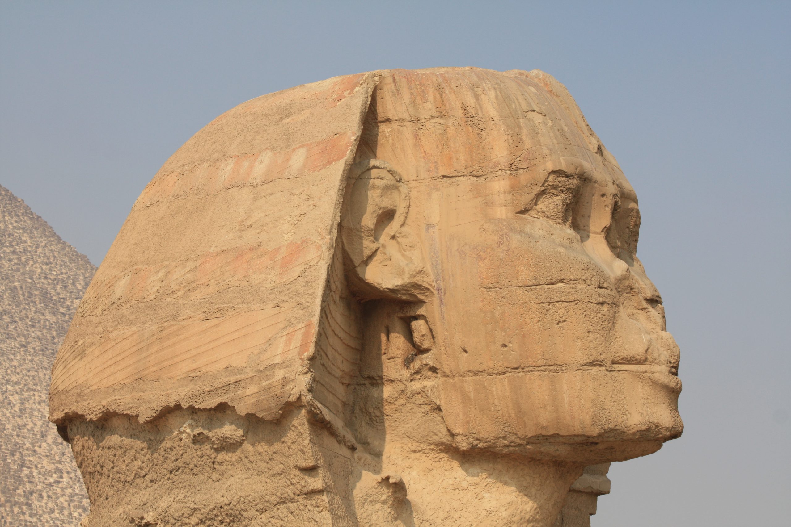 The Great Sphinx (Detail of Face), limestone, ca. 2500 B.C.E. (Giza, Egypt). Photo by Michael Lusk, CC BY-NC 2.0.