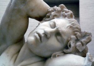 Barberini Faun (Detail of Face), marble, ca. 220 B.C.E. (Glyptothek, Munich). Photo by Steven Zucker, CC BY-NC-SA 2.0.