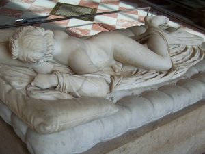 Sleeping Figure, marble, ca. 150-140 B.C.E., on marble cushion by Gian Lorenzo Bernini, 1620 (Musée du Louvre, Paris). Photo by Pierre-Yves Beaudouin, CC BY-SA 3.0.