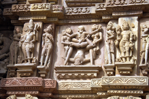 Kandariya Mahadeva Temple (Detail One), ca. 1030 (Khajuraho, India). Photo by deepgoswami, CC BY-NC-ND 2.0.