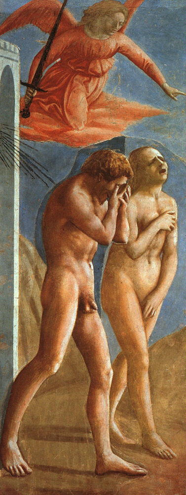 Masaccio, The Expulsion from the Garden of Eden, fresco, 1426-7 (Santa Maria del Carmine, Florence). Photo by carulmare, CC BY 2.0.