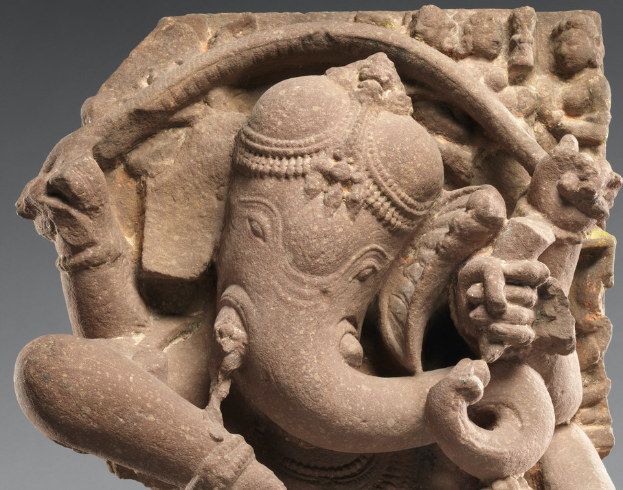Dancing Ganesha (Detail of Head), red sandstone, ca. tenth century (Metropolitan Museum of Art, New York). Photo: Public Domain.
