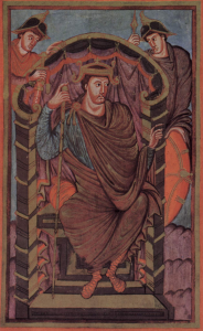 Portrait of Emperor Lothair, Lothair Gospels, ink and color on paper, 849-51 (Bibliothèque nationale de France, Paris). Photo: Public Domain.