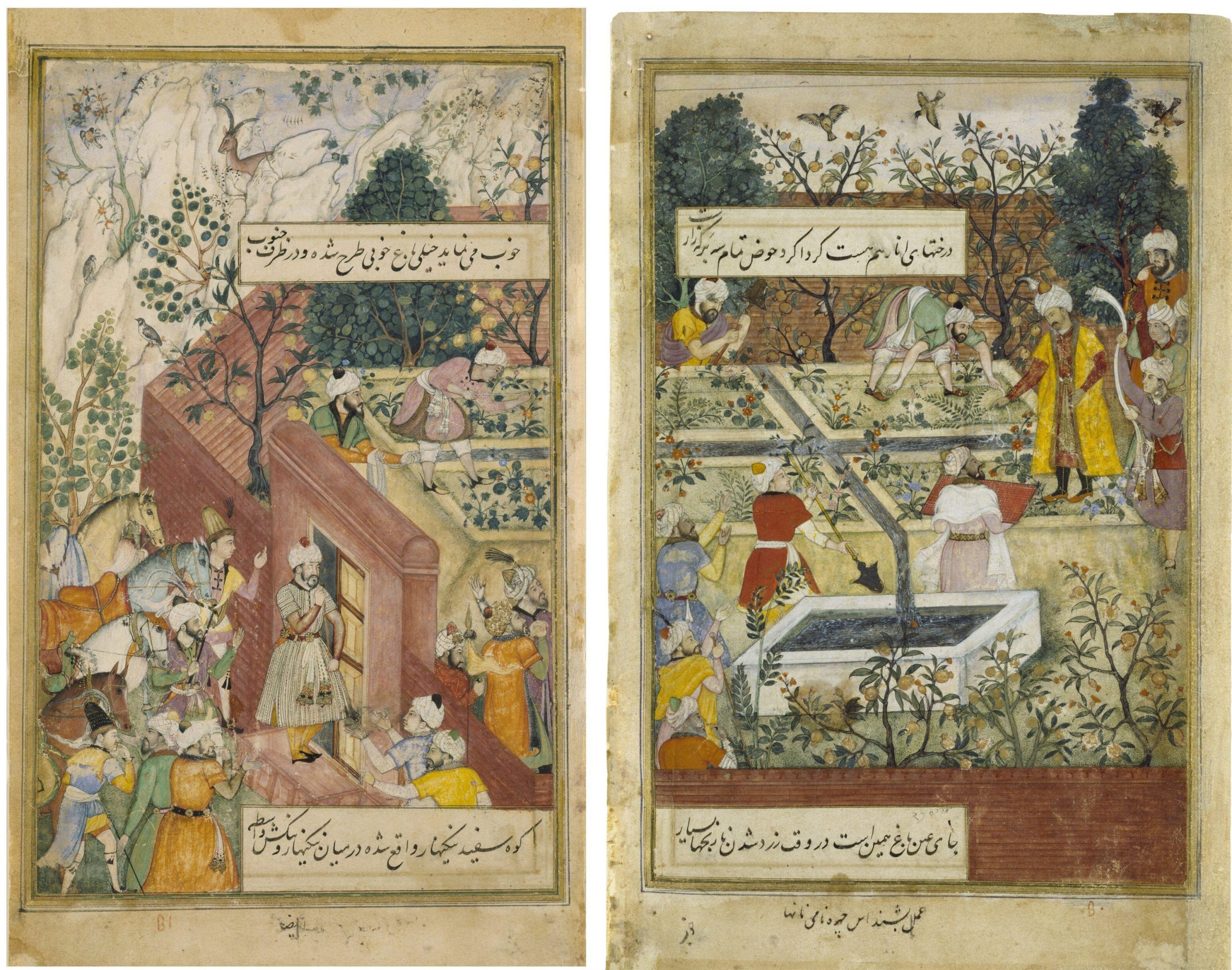 Bishndas, Babur Supervising the Laying Out of the Garden of Fidelity, ink and color on paper, ca. 1590 (Victoria and Albert Museum, London). Photo: Public Domain.