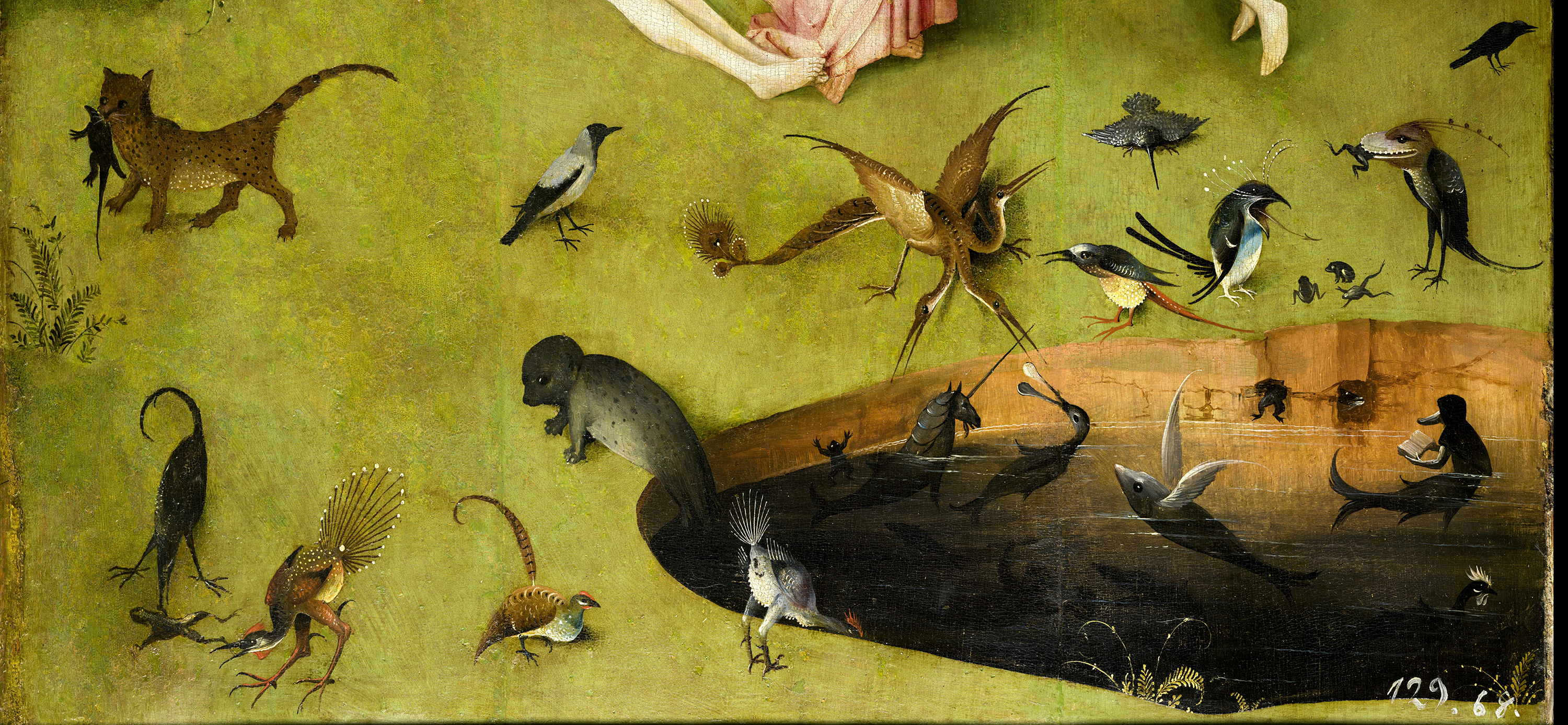 Hieronymus Bosch, The Garden of Earthly Delights (Detail of Pond), oil on oak plank, 1500-05 (Museo Nacional del Prado, Madrid). Photo: Public Domain.