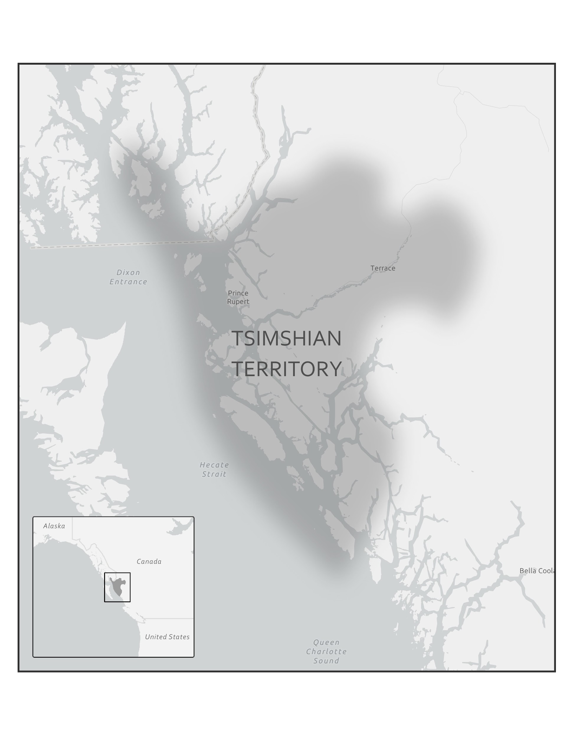 Tsimshian territory on the coast of British Columbia next to the Hecate Strait.