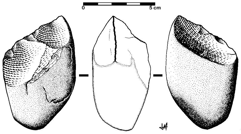 Three stones with chunks missing from the tops and sides.