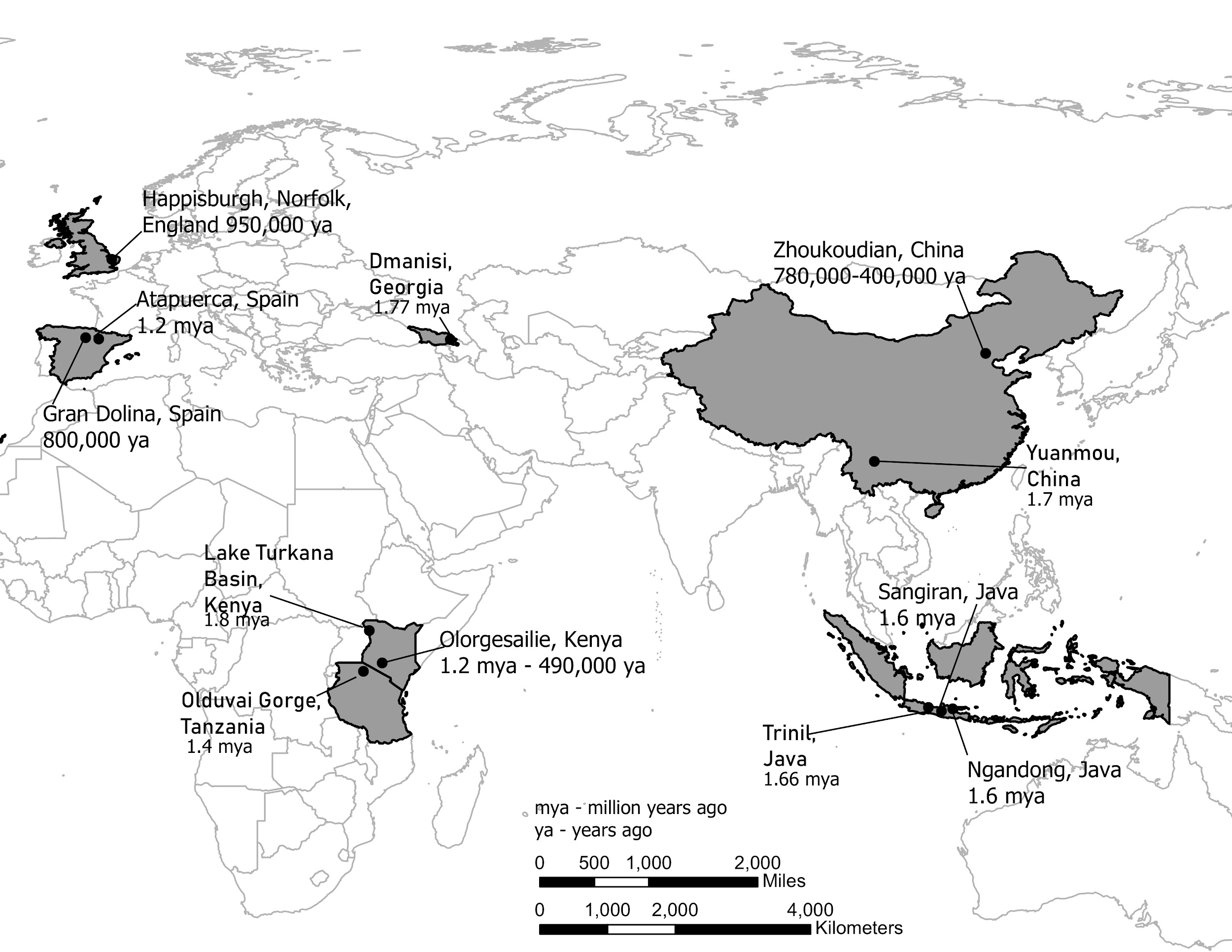 World map with England, Spain, Georgia, Kenya, China, and Java shaded.