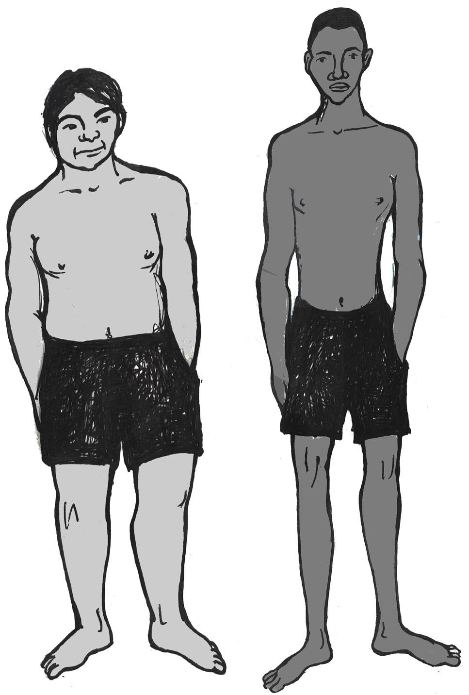 Person on left is stocky, person on right has a narrow body breadth.