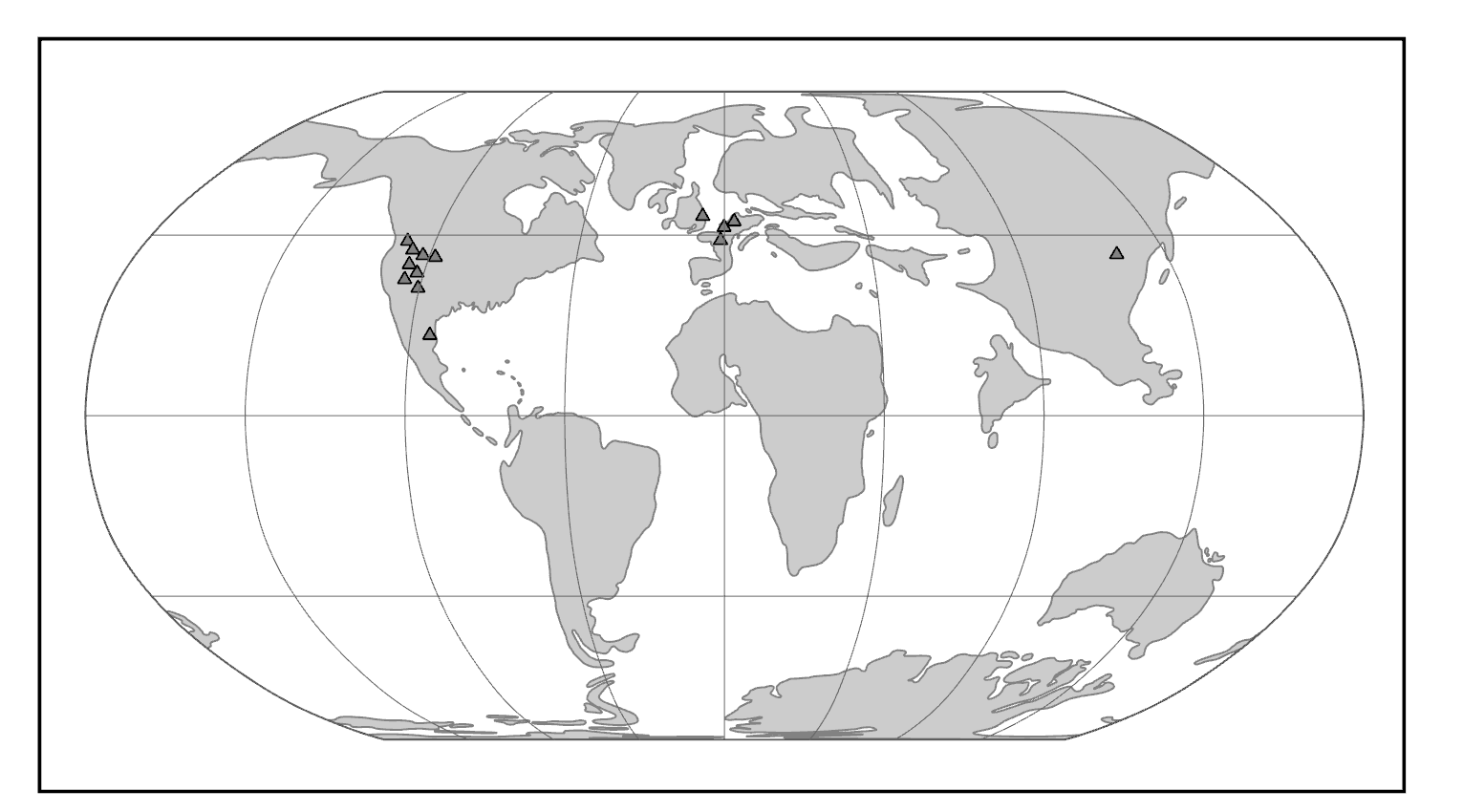 Global map with not fully formed continents.