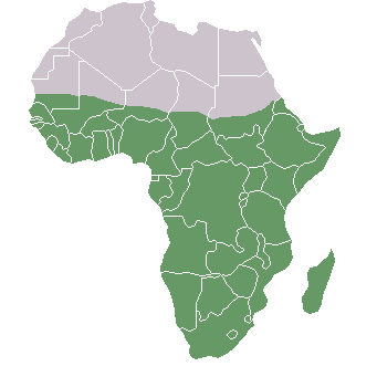 Map of the continent of Africa with the lower two-thirds shaded.